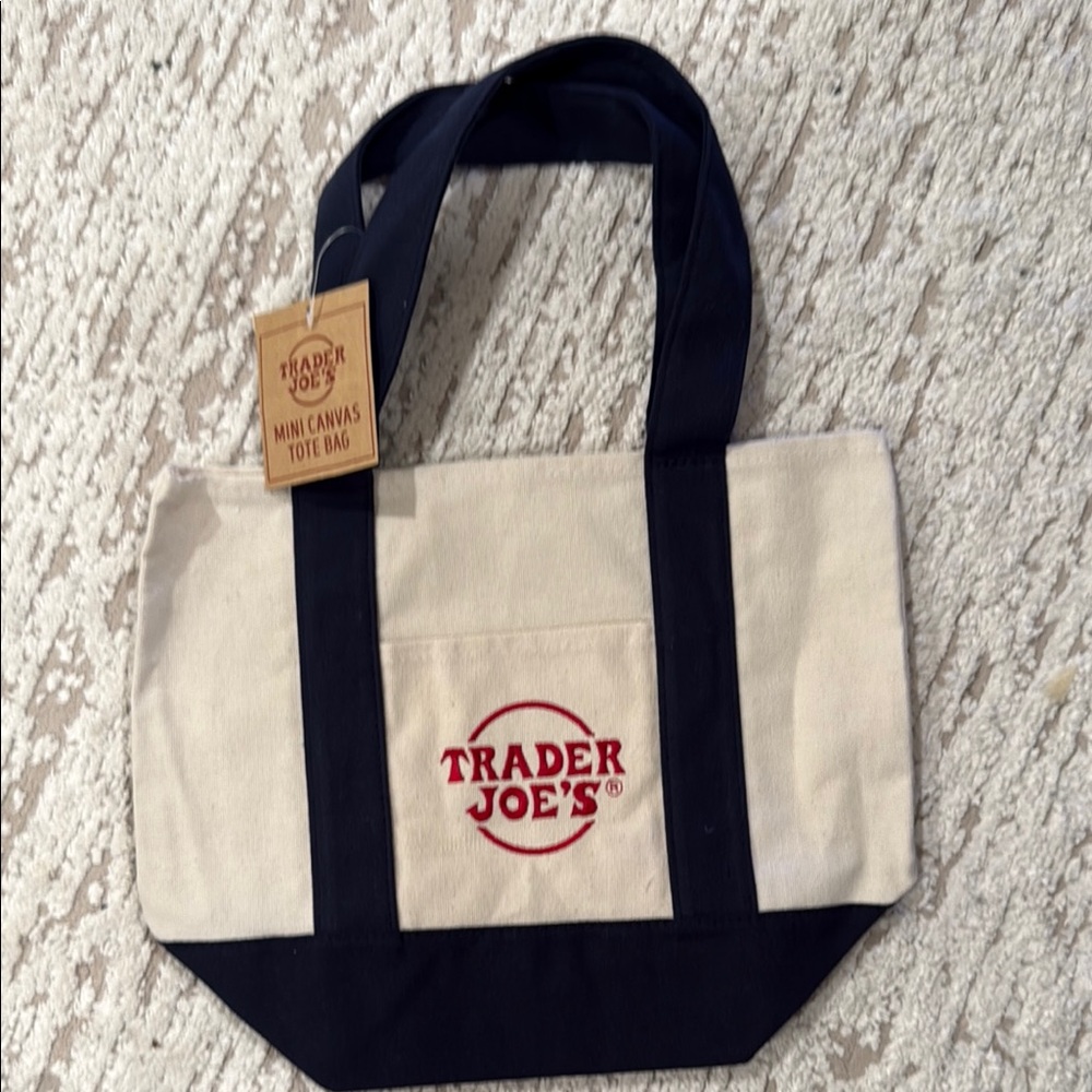 Trader Joe’s Mini Canvas Toe Bag - Canvas Tote Bag - Navy and Cream